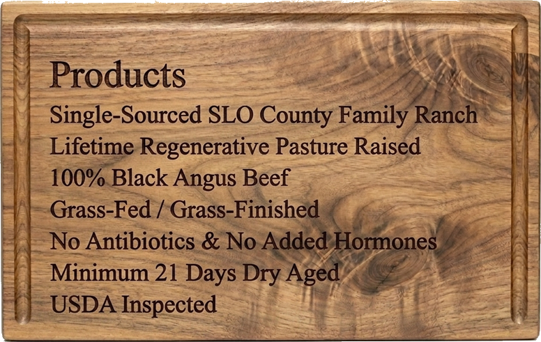 Pasture Raised Provisions product standards engraved on a wood cutting board